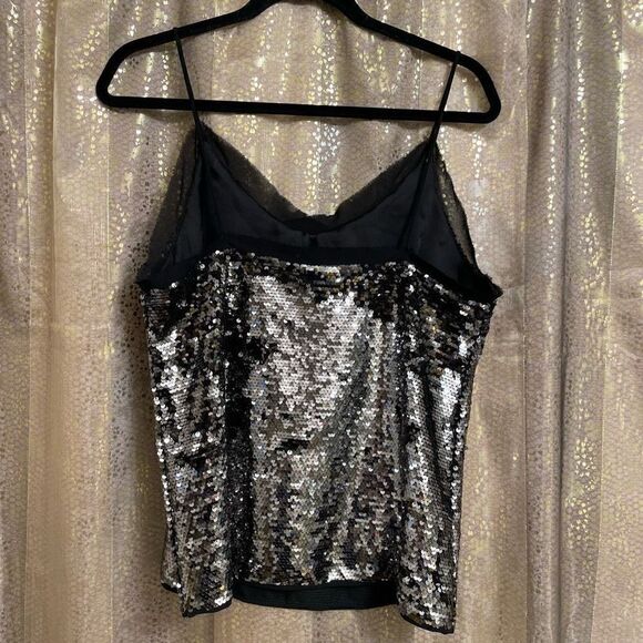 WD.NY Silver Sparkly Sequin Cami Tank Top Large NWT - Picture 2 of 6